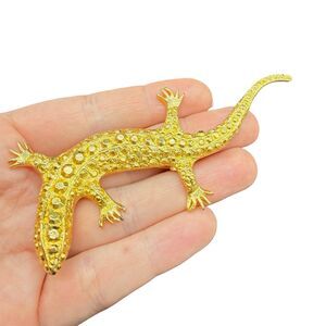 Vintage Lizard Brooch 4 Inch Reptile Gold Tone Pin